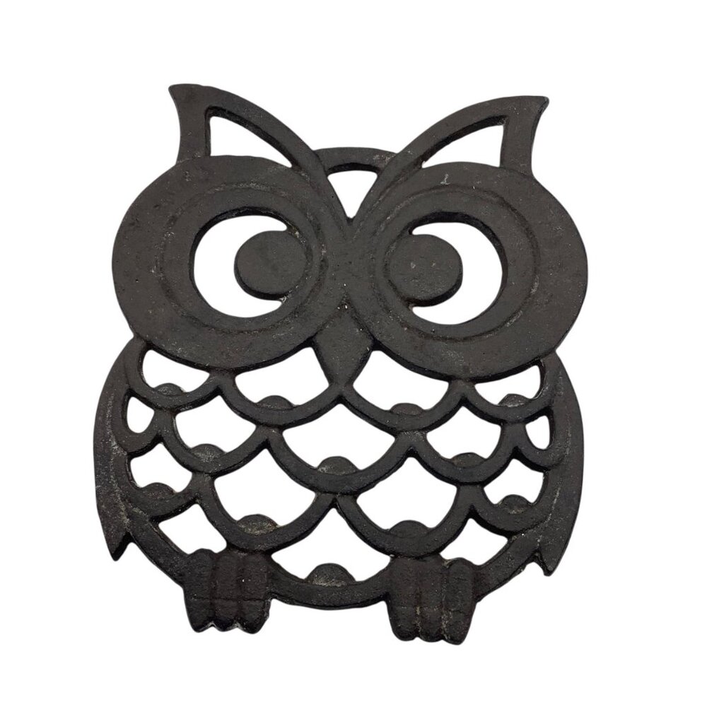 Vintage Cast Iron Owl Trivet Heat-Resistant Decorative Kitchen‎ Accessory 8"x7"